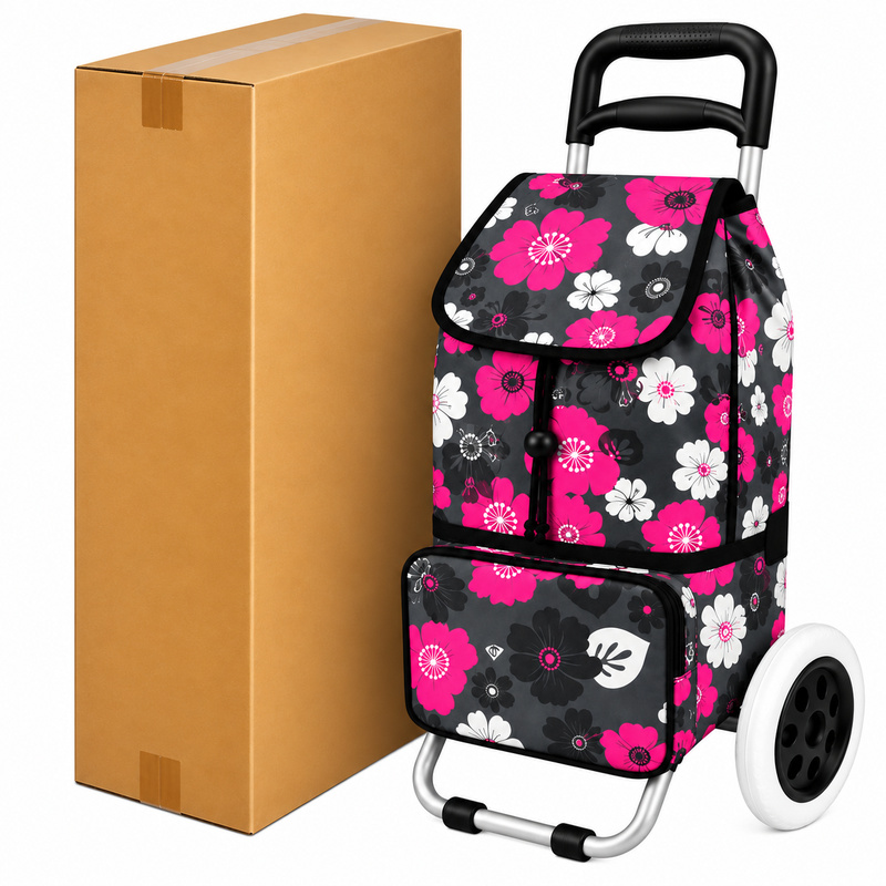 ST-02 Box Of 10 FP Pink Flower 2 Wheeler Trolley (New) (image for) ST-02 Box Of 10 FP Pink Flower 2 Wheeler Trolley (New)